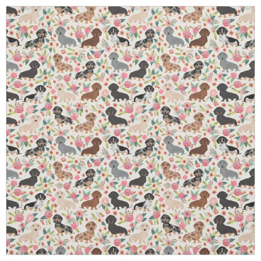 Doxie Bloemen Stof - schattige teckel stof print (Swatch)