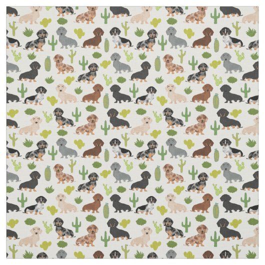 Doxie Cactus Fabric - cadeau voor schattige dachsh Stof (Swatch)