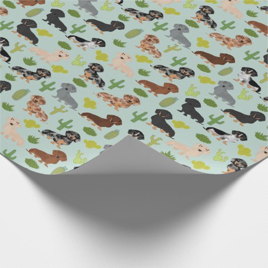 Doxie Dachshund Cactus Wrapping Paper Cadeaupapier (Hoek)