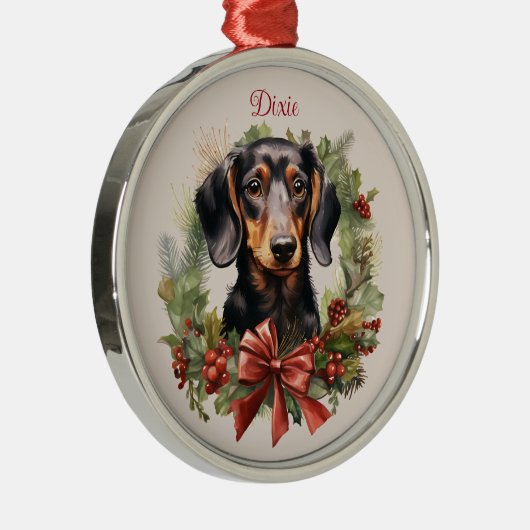 Doxie Dachshund Christmas Pet Memorial Hondenras Metalen Ornament (Rechts)