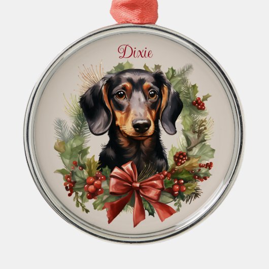 Doxie Dachshund Christmas Pet Memorial Hondenras Metalen Ornament (Voorkant)
