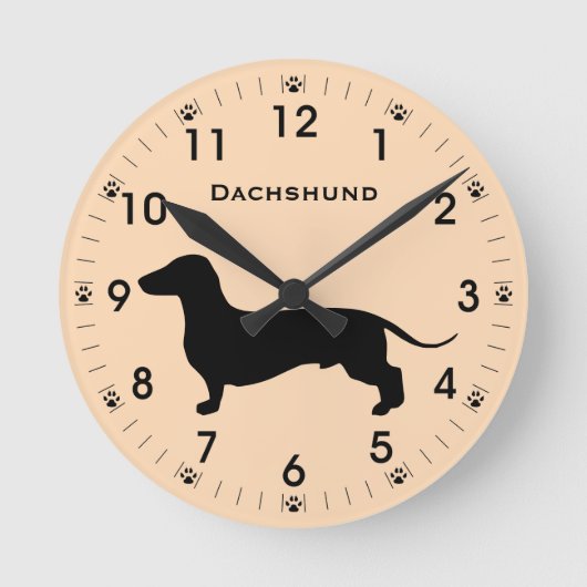 Doxie Dachshund Dog Silhouette Persoonlijk Ronde Klok (Voorkant)