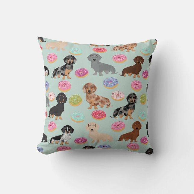 Doxie Dachshund Donuts kussen (Voorkant)