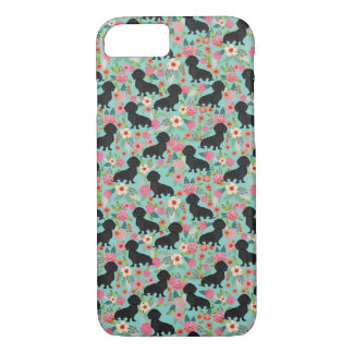 Doxie Floral phone case - black doxie - mint