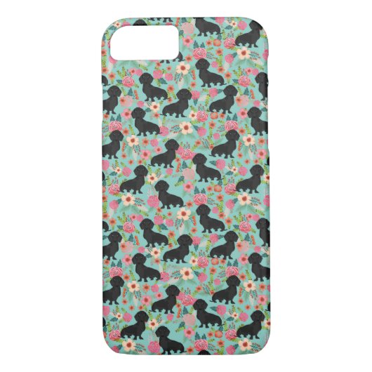 Doxie Floral phone case - black doxie - mint (Achterkant)