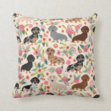 Doxie Florals kussen - schattige hond gooit kussen
