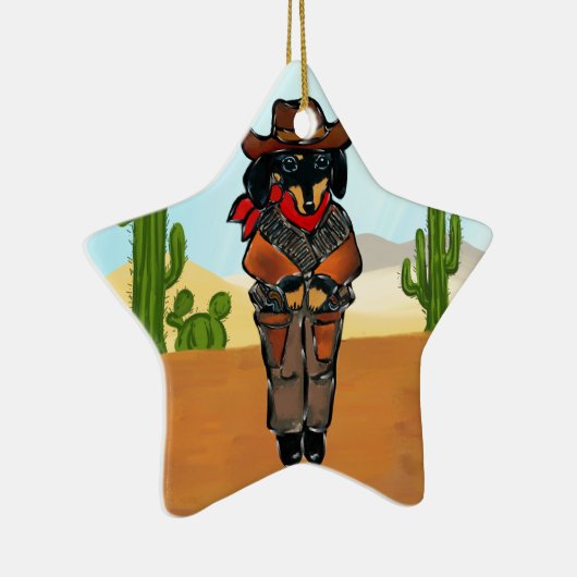 Doxie Gunslinger Keramisch Ornament (Rechts)