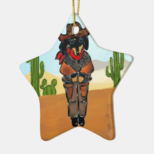 Doxie Gunslinger Keramisch Ornament (Links)