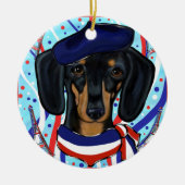Doxie in Parijs Keramisch Ornament (Voorkant)