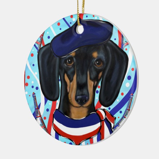 Doxie in Parijs Keramisch Ornament (Links)