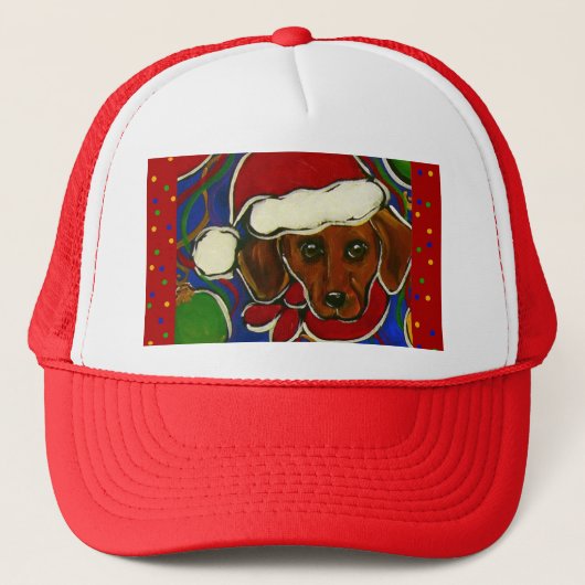 Doxie Kerstmis Trucker Pet (Voorkant)