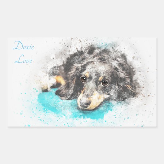 DOXIE LOVE Lang Haar Dachshund Ovale Stickers (Voorkant)