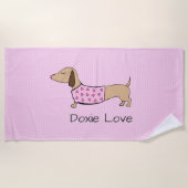 Doxie Love Roze Polka Dot Poolside Gift Strandlaken (Voorkant)