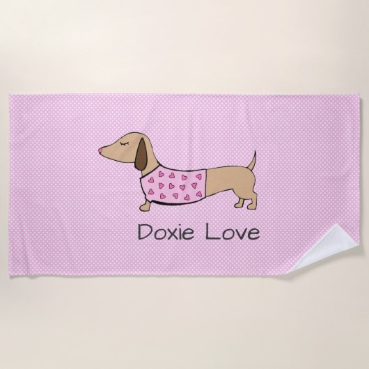 Doxie Love Roze Polka Dot Poolside Gift Strandlaken (Voorkant)