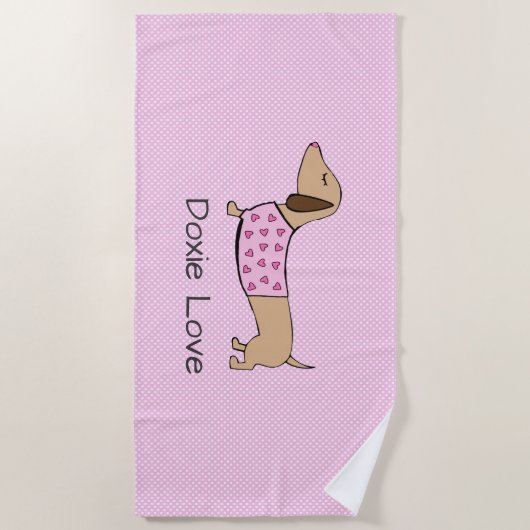 Doxie Love Roze Polka Dot Poolside Gift Strandlaken (Voorkant)
