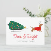 Doxie Merry & Bright Teckel Kerstmis Feestdagenkaart (Staand voorkant)