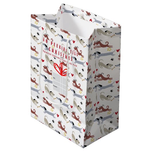 Doxie Merry & Bright Teckel Kerstmis Medium Cadeauzakje (Voorkant Gekanteld)