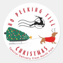 Doxie Merry & Bright Teckel Kerstmis Ronde Sticker