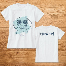 Doxie Moeder Ice Blue T-Shirt met Aangepaste Naam