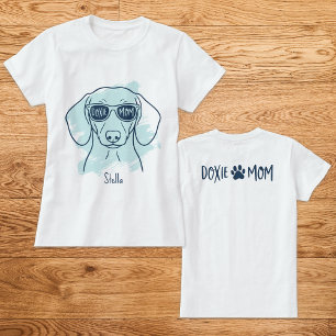 Doxie Moeder Ice Blue T-Shirt met Aangepaste Naam