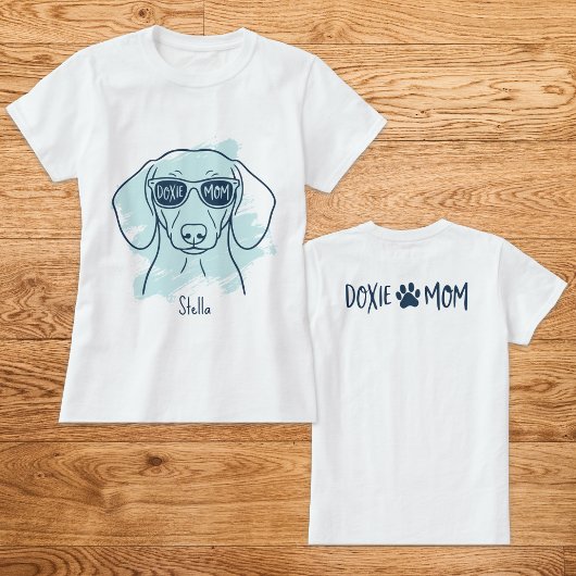 Doxie Moeder Ice Blue T-Shirt met Aangepaste Naam