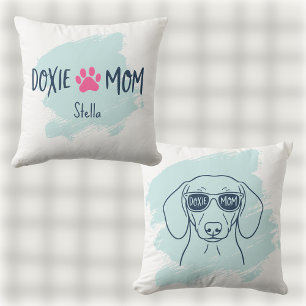 Doxie Moeder Kussen Ijsblauw Pastel Dachshond Naam