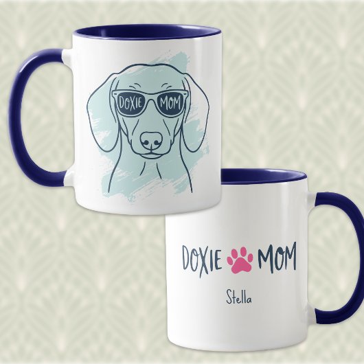 Doxie Mom Mug – Personalized Ice Blue Dachshund Mok