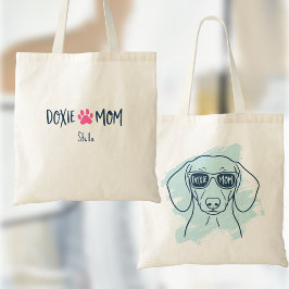 Doxie Mom Tote Bag  Custom Name Ice Blue Dachshund
