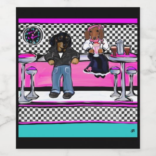 Doxie Rock en Roll Wijn Etiket (Enkel label)