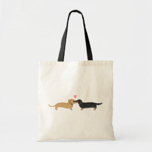 Doxie Smooch met hart   Cartoon Wiener Dogs Tote Bag