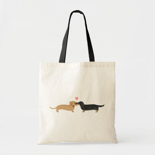 Doxie Smooch met hart | Cartoon Wiener Dogs Tote Bag (Voorkant)