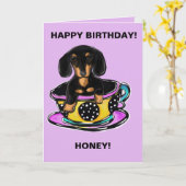 Doxie Tea Cup Kaart (Gele Bloem)