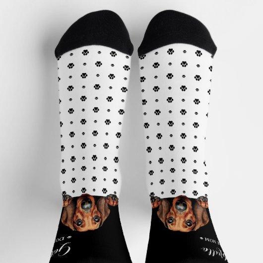 Doxie Teckel Dog Paw Print Zwart Wit Custom Sokken (Top)