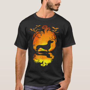 Doxie Teckel Hond Silhouette Pompoen Halloween C T-shirt