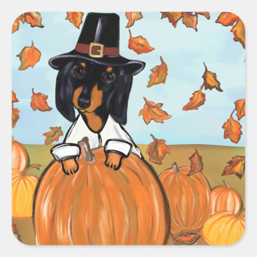 Doxie Thanksgiving Vierkante Sticker (Voorkant)