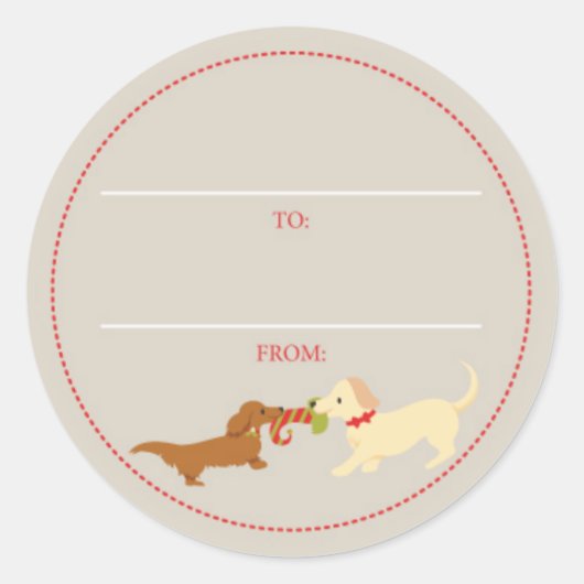 Doxie Tug-of-War kerstcadeau Label (Voorkant)