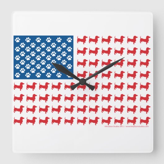 Doxie-USA-FLAG-for-Darks Vierkante Klok (Voorkant)
