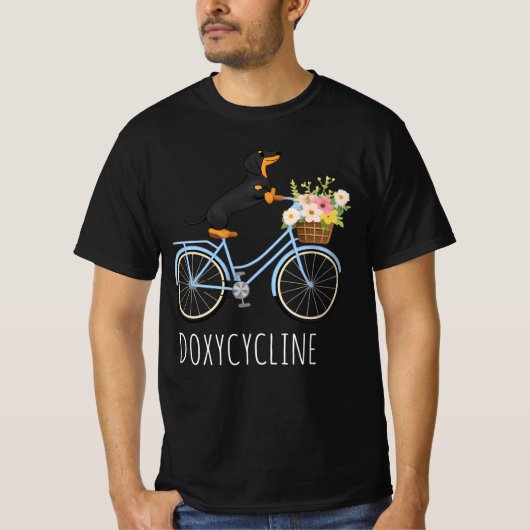 Doxycycline Apotheek Grappige , Dachshund op Fiets T-shirt (Voorkant)