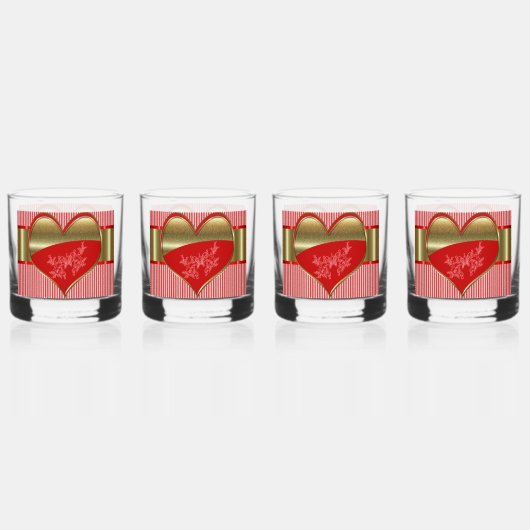 Dozen van Hearts Rock Glass Drinkware Set van 4 Whisky Glas (Voorkant)