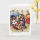 Dozing Cat and Baby Cat, Louis Wain Kaart (Gele Bloem)