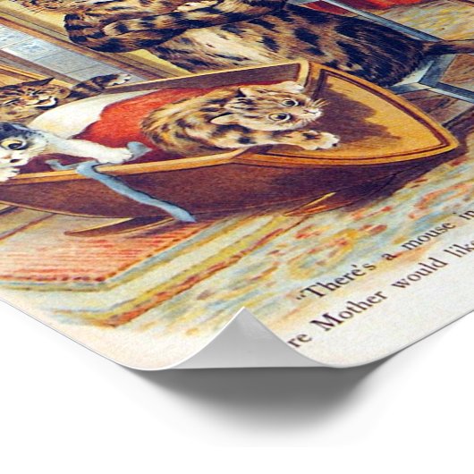 Dozing Cat en Baby Cat, Louis Wain Poster (Hoek)