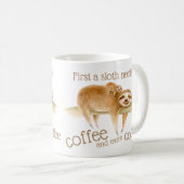 Dozing luiaard en schattige baby heeft koffie slog koffiemok (Voorkant rechts)