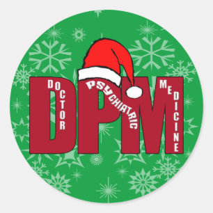 DPM CHRISTMAS SANTA DOCTOR OF PSYCHIATRIC MEDICINE RONDE STICKER