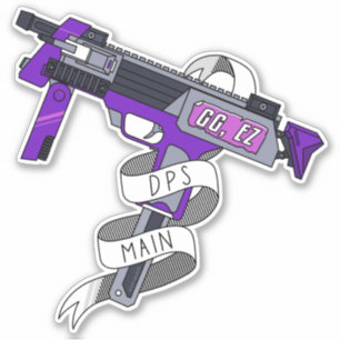 DPS Main Gamer Paars Cartoon Machine Pistool Sticker