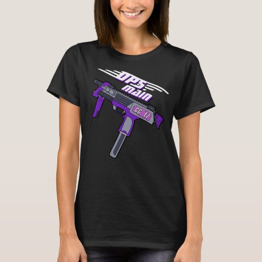 DPS Main Gamer Paars Machine Pistool Dynamic Sloga T-shirt (Voorkant)