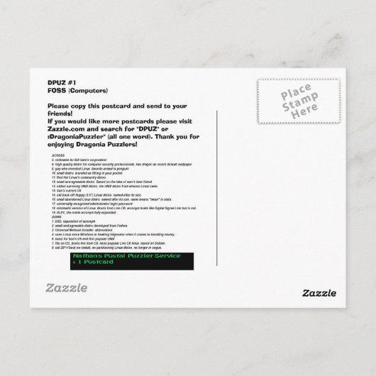 DPUZ 1 - FOSS (computers) Briefkaart (Achterkant)