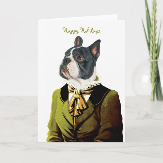 DR201 Boston Terrier, prettige feestdagen Kaart (Voorkant)