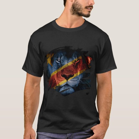 DR Congo-vlag en Afbeelding van de Afrikaanse Lion T-shirt (Voorkant)