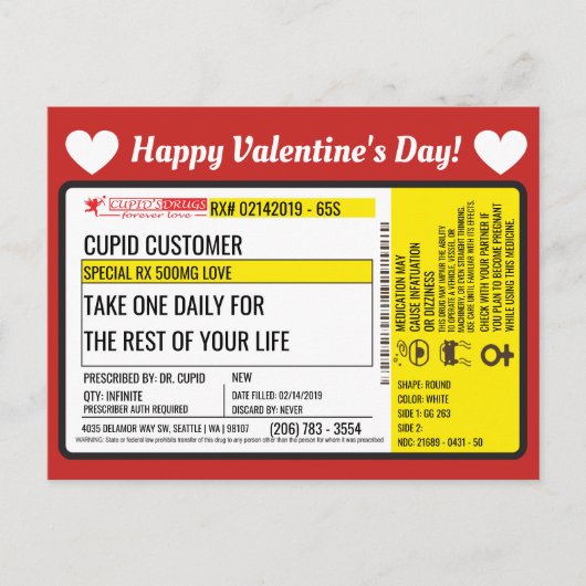 Dr Cupid's Valentijn Love Prescription Briefkaart (Voorkant)