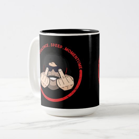 Dr. Disrespect Violence Speed Momentum T-Shirt Tweekleurige Koffiemok (Voorkant links)
